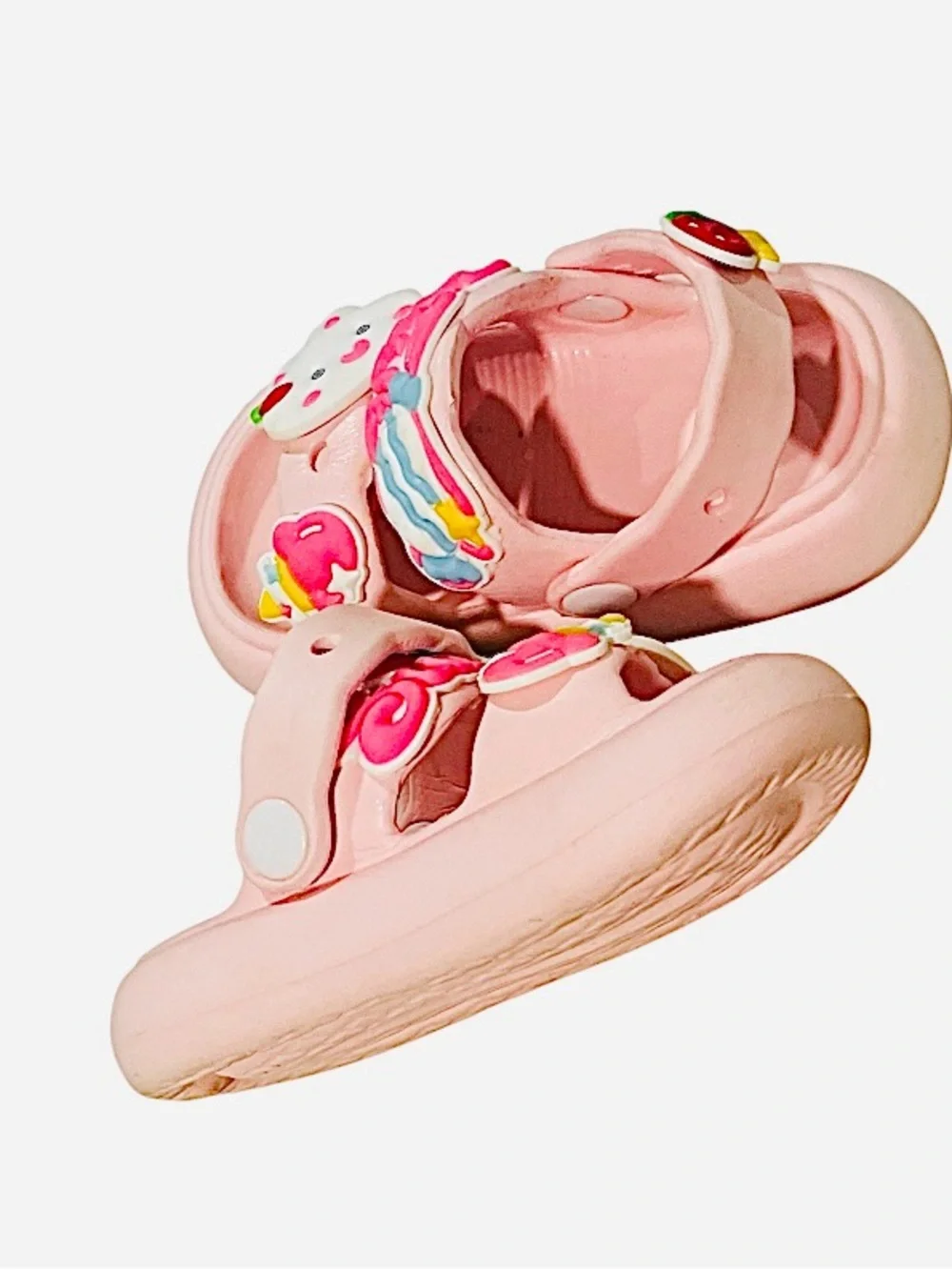 Pink EVA slip-on slides clogs sandals Toddler 5.5  3D charms back strap non-slip